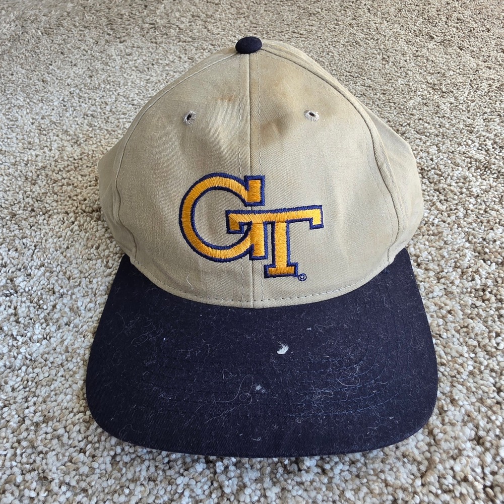 VINTAGE Richardson Georgia Tech Hat Mens OSFM Tan Navy Relaxed Dad Cap NCAA